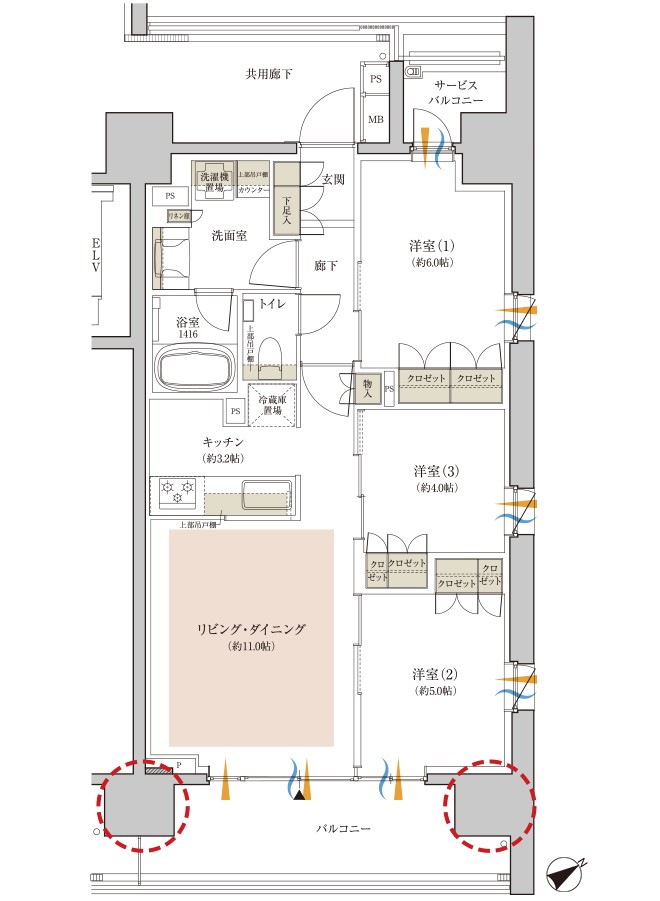 クレヴィア江古田 Type C 間取り図（3LDK・65.00㎡）