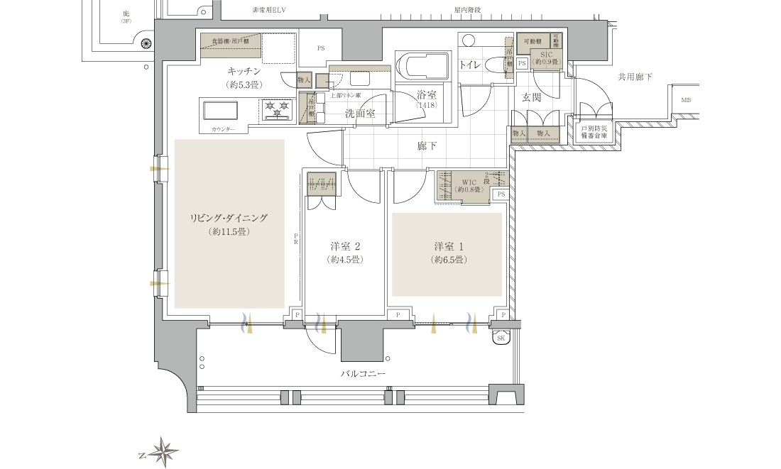 ザ・パークハウス千代田三番町 B1タイプ間取り図（2LDK・70.70㎡）