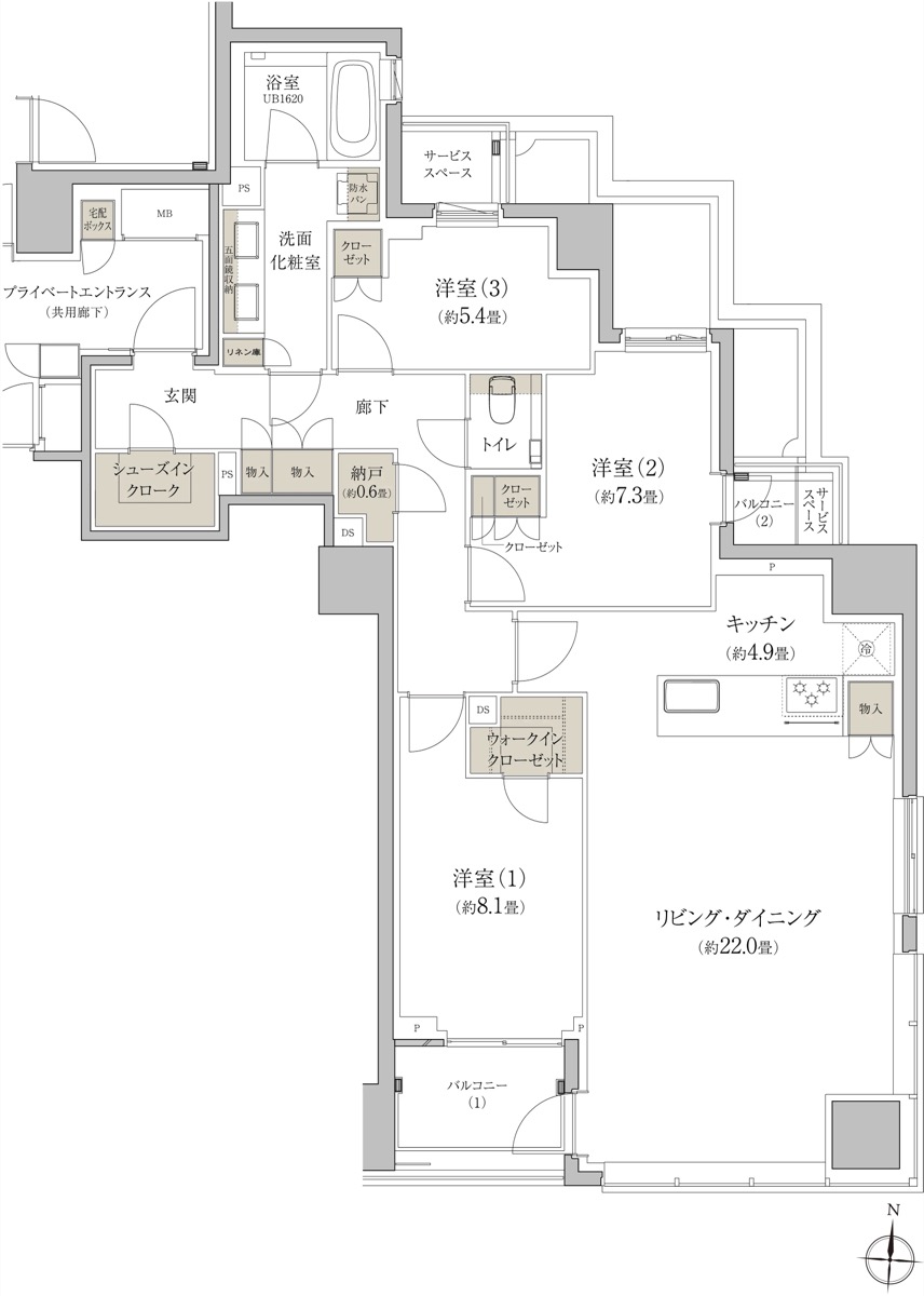 プラウド自由が丘ヒルトップ Dタイプ 3LDK 112.44㎡ 間取り図