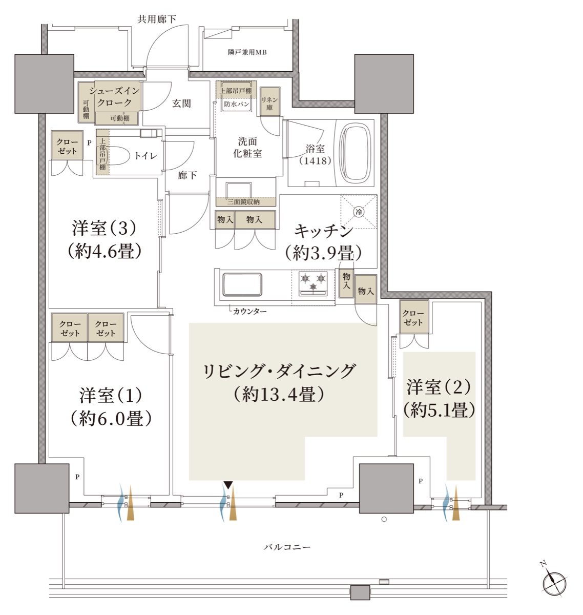 プラウドタワー板橋 Eタイプ 3LDK+SIC 72.77㎡ 間取り図
