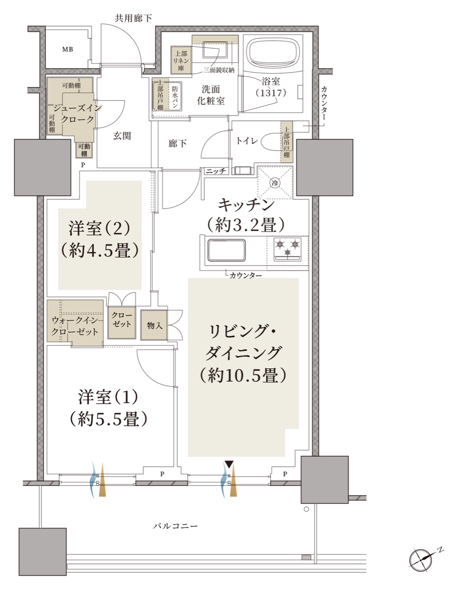 プラウドタワー板橋 Jタイプ 2LDK+WIC+SIC 56.89㎡ 間取り図